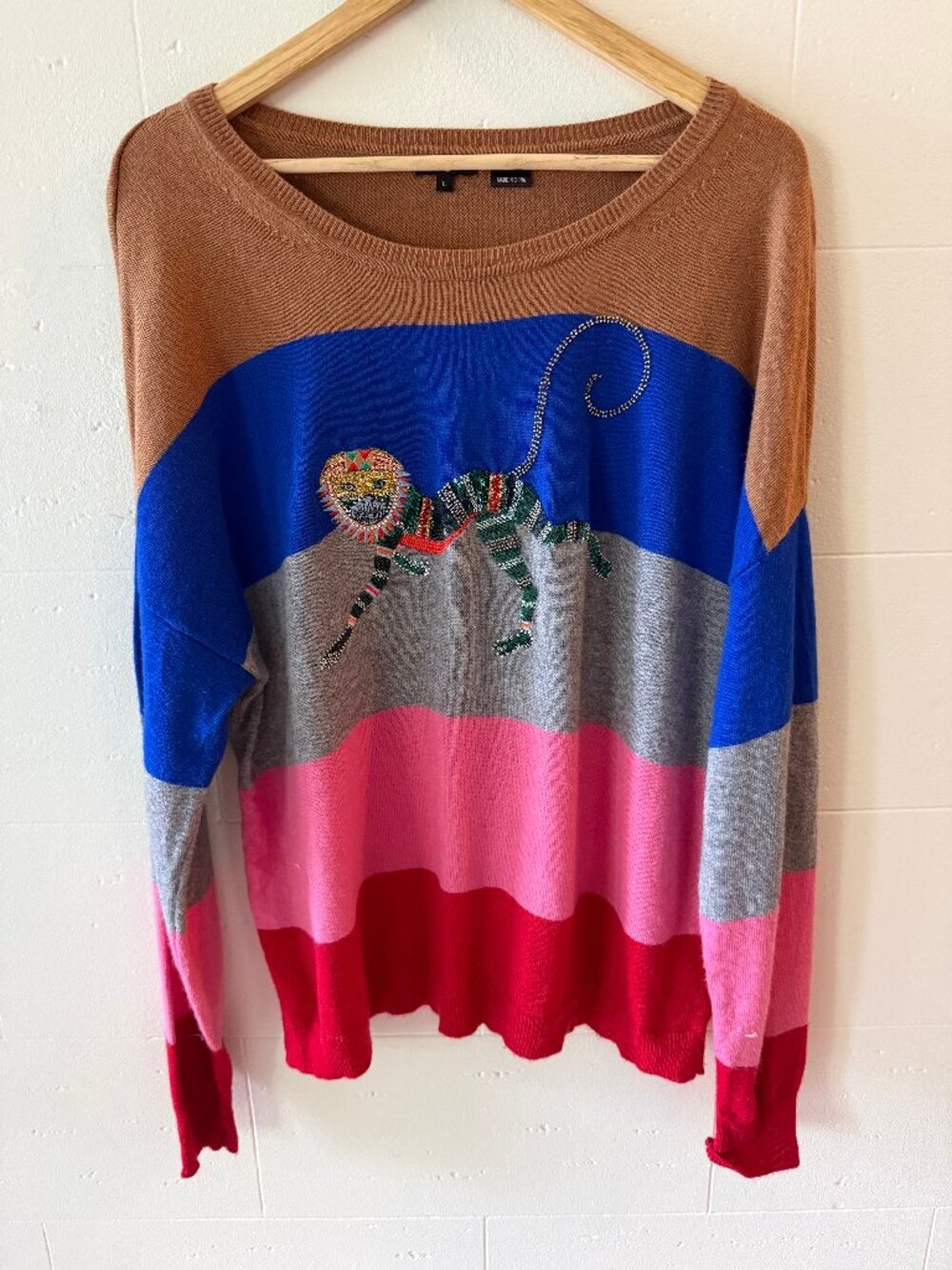 Desigual | Striped Knit Monkey Sweater | Eclectic Colorful | Large